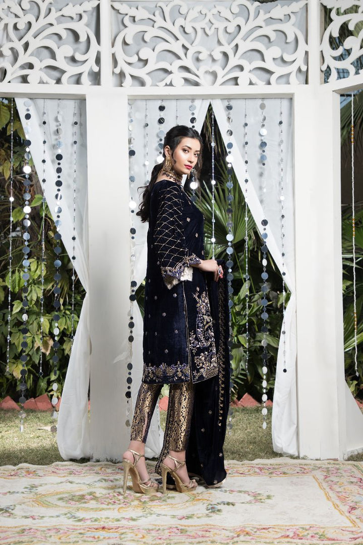 Laleen - Midnight Elegance Velvet Suit For Women - Blue - 3 Piece