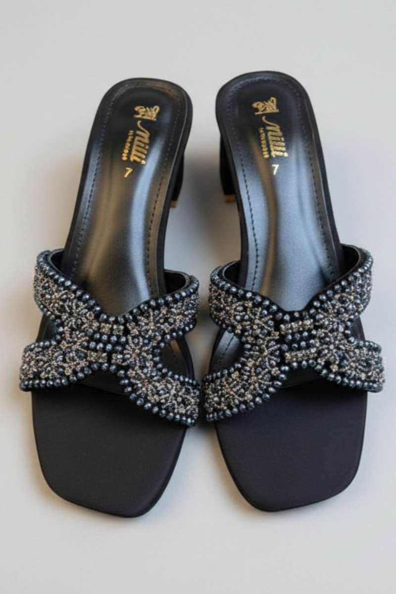 Milli Shoes - Block Heel Formal Slides For Women - Black