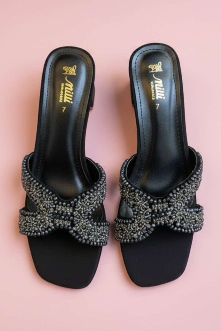 Milli Shoes - Block Heel Formal Slides For Women - Black