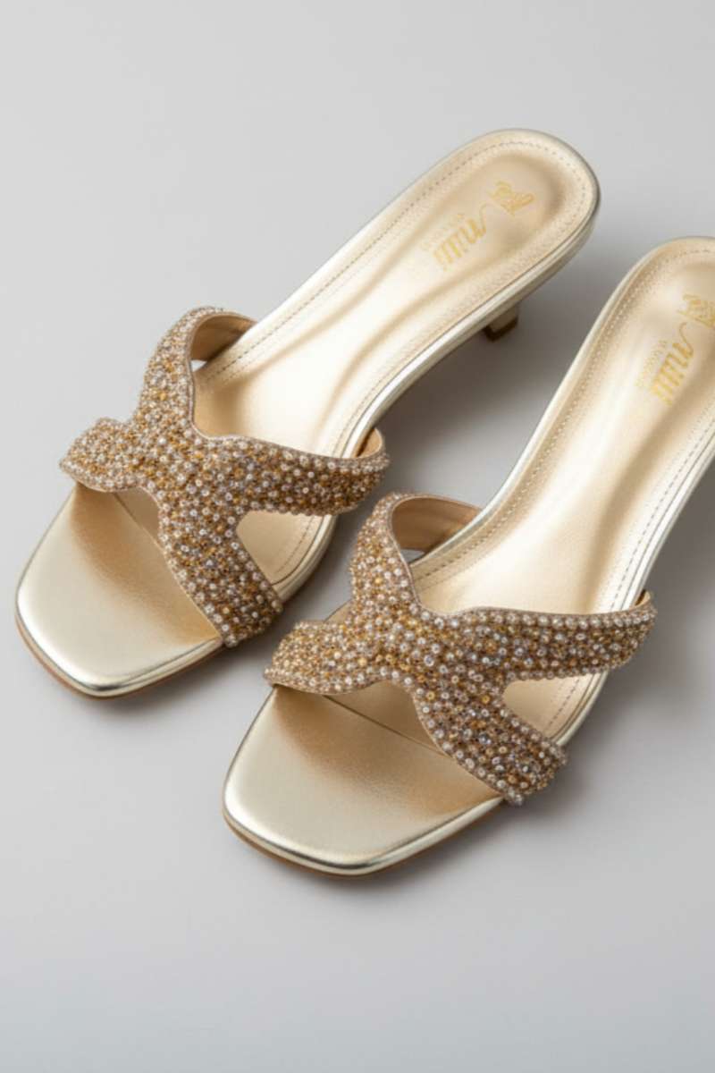 Milli Shoes - Block Heel Formal Slides For Women - Gold