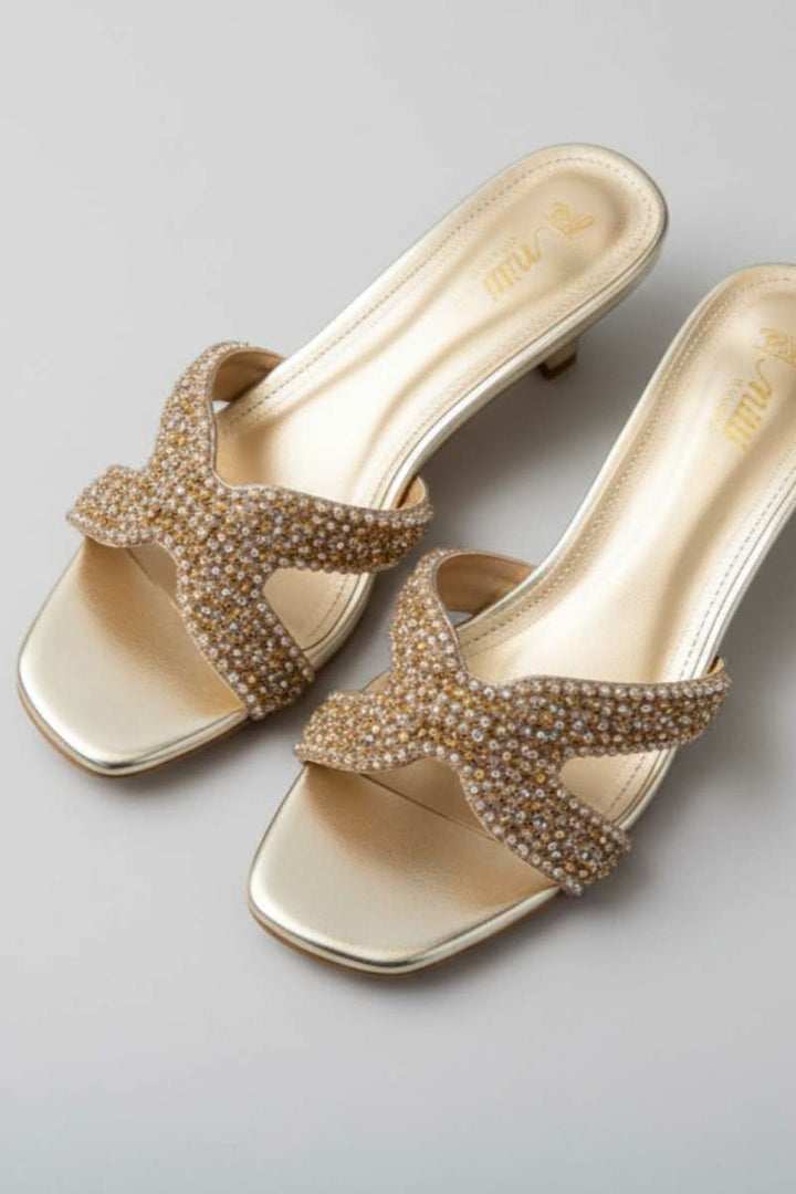 Milli Shoes - Block Heel Formal Slides For Women - Gold