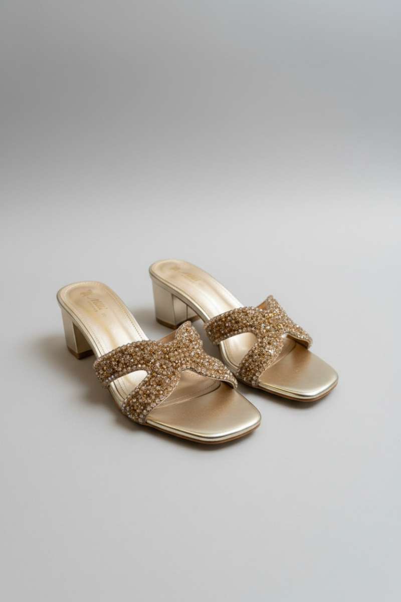 Milli Shoes - Block Heel Formal Slides For Women - Gold
