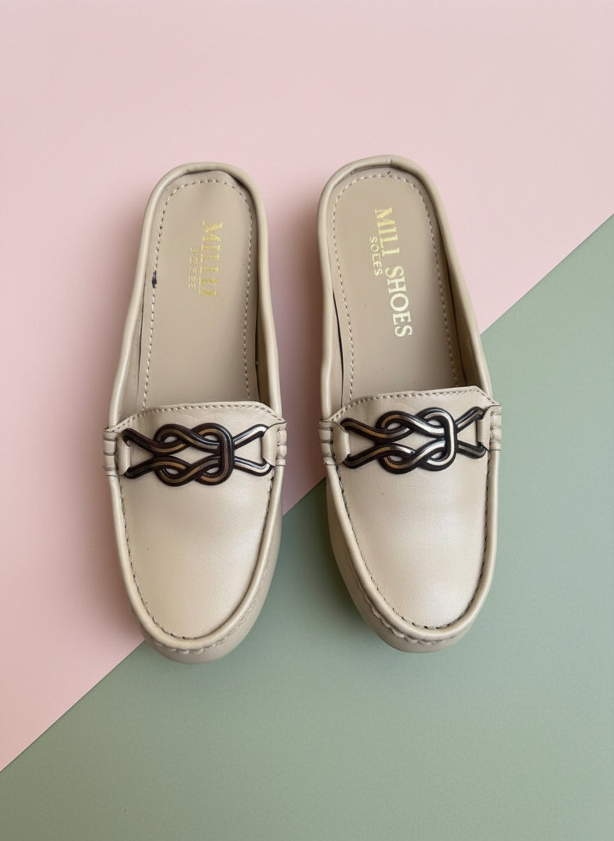 Milli Shoes - Dress Mule With Buckle Cream Mule For Women