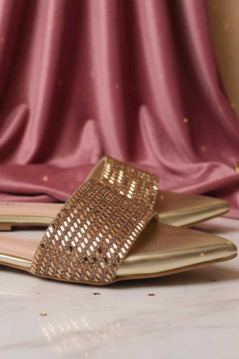 Milli Shoes - Fancy Slides For Women - Golden