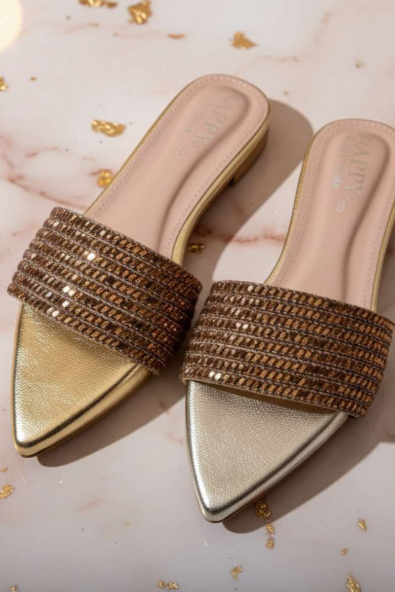 Milli Shoes - Fancy Slides For Women - Golden