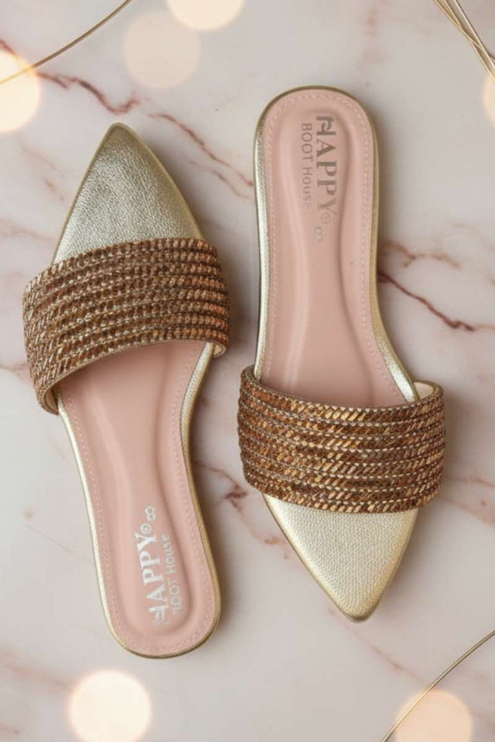 Milli Shoes - Fancy Slides For Women - Golden