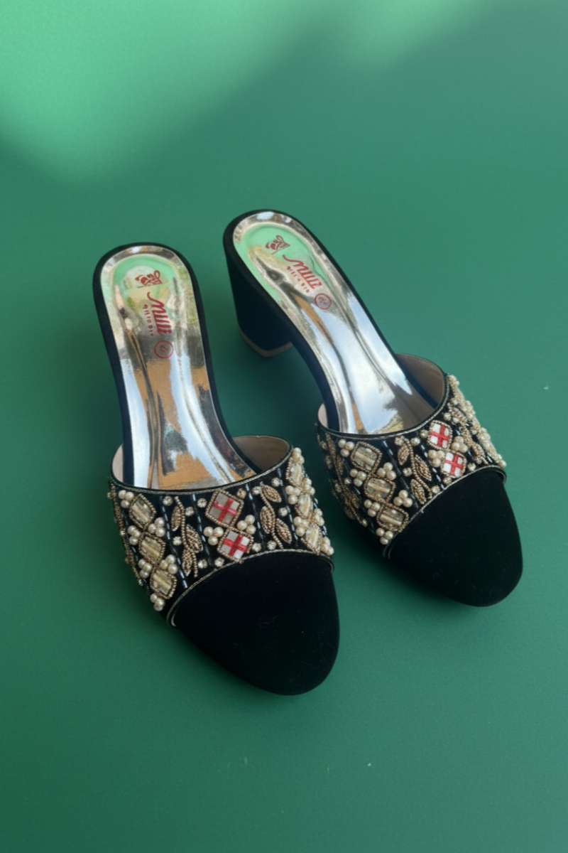 Milli Shoes - Formal Embroidered Block Heels For Women - Black