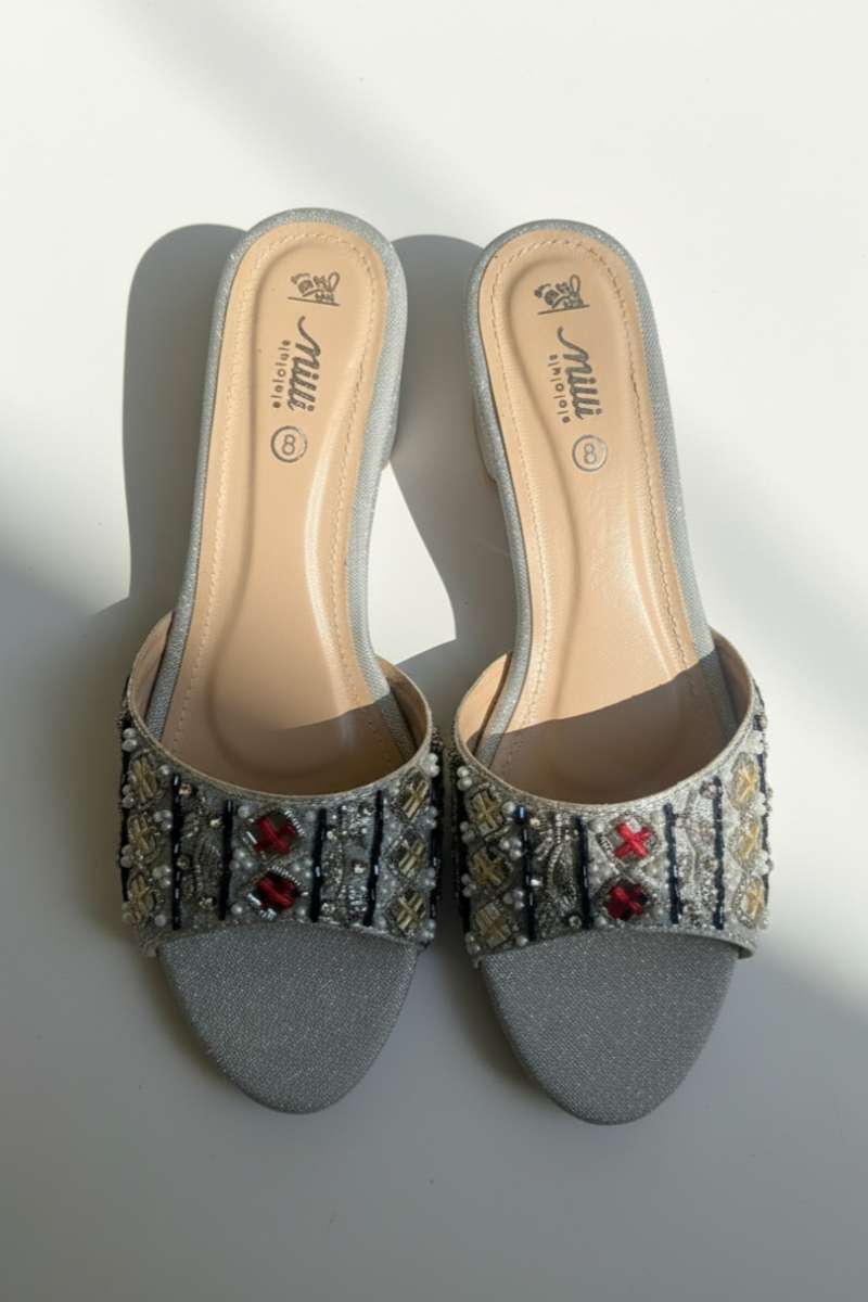 Milli Shoes - Formal Embroidered Block Heels For Women - White