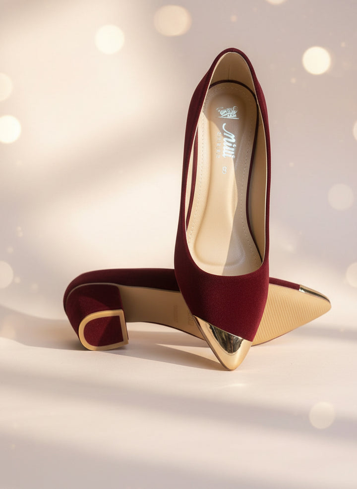 Milli Shoes - High Heel Court Shoes Maroon Block Heels For Women