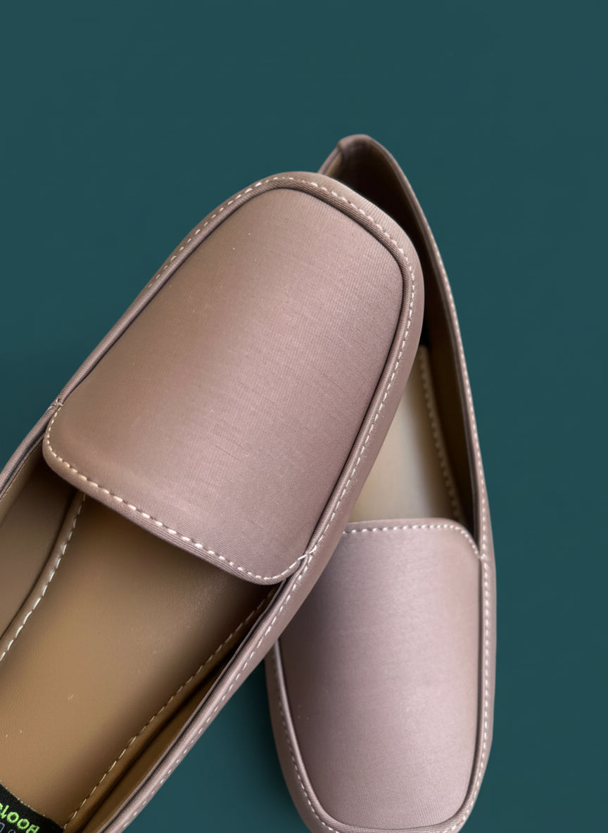 Milli Shoes - Square Toe Nudy Beige Flat Loafers For Women