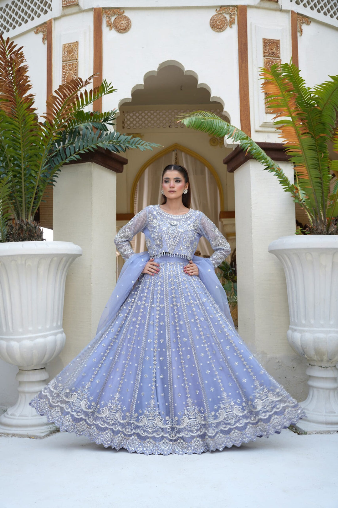 Mina Muse Luna Lehnga choli / Sharara Ice Blue 3 Piece