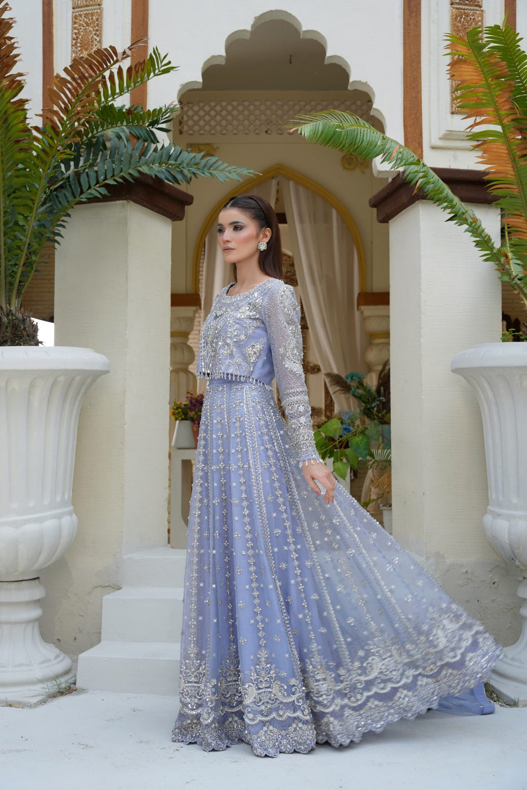 Mina Muse Luna Lehnga choli / Sharara Ice Blue 3 Piece