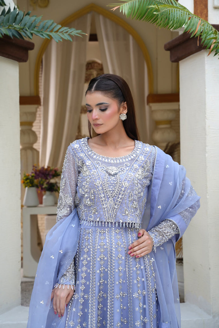 Mina Muse Luna Lehnga choli / Sharara Ice Blue 3 Piece
