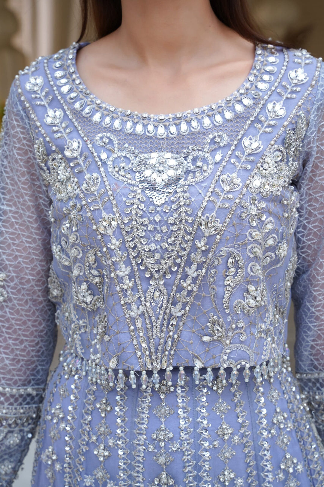 Mina Muse Luna Lehnga choli / Sharara Ice Blue 3 Piece