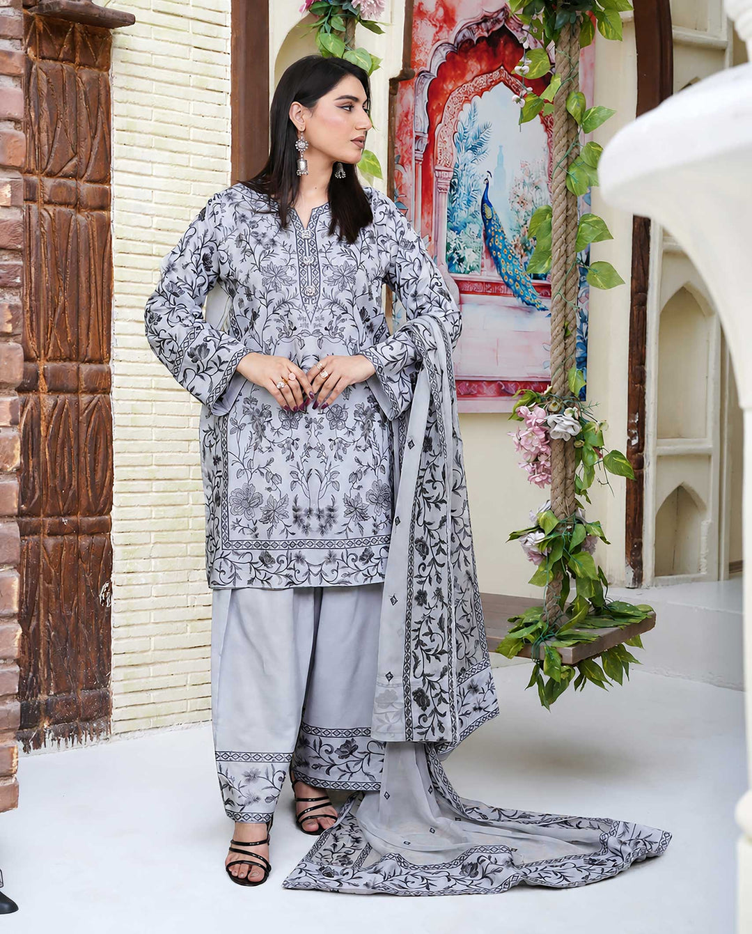Mina Muse Nayab Suit Silver Grey 3 Piece