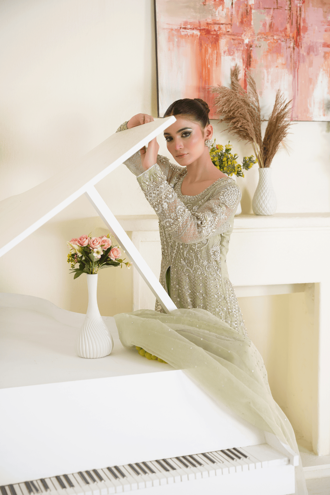 Mina Muse Zuri Pishwas Mint Green 3 Piece