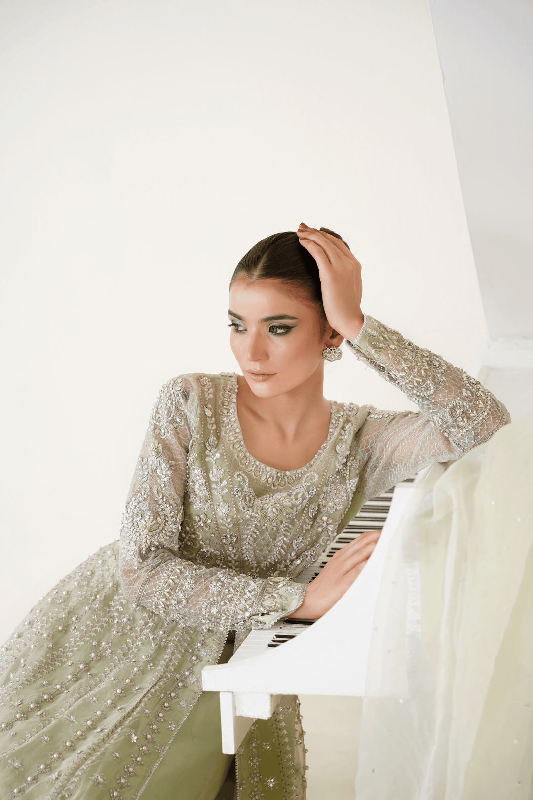 Mina Muse Zuri Pishwas Mint Green 3 Piece
