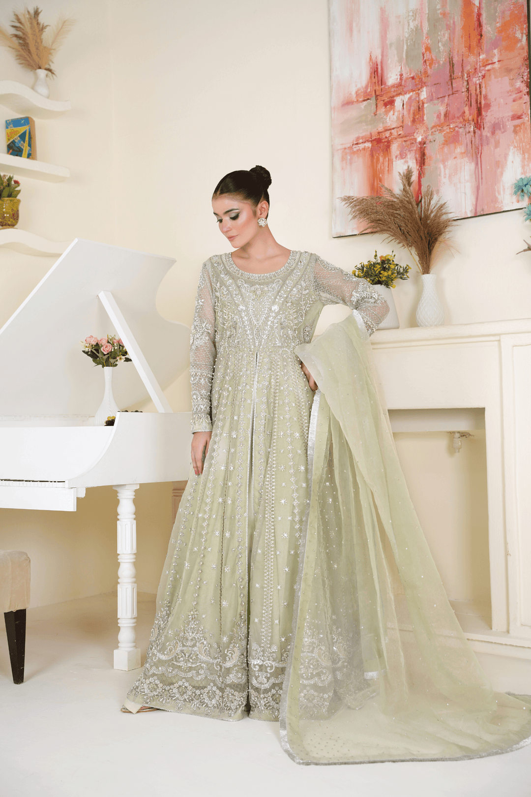 Mina Muse Zuri Pishwas Mint Green 3 Piece