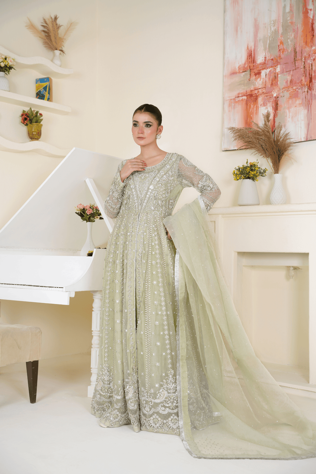 Mina Muse Zuri Pishwas Mint Green 3 Piece