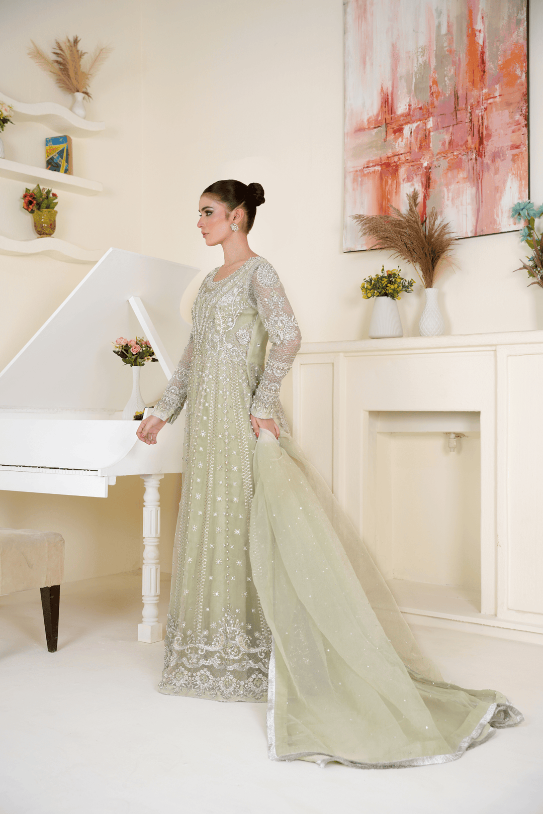 Mina Muse Zuri Pishwas Mint Green 3 Piece