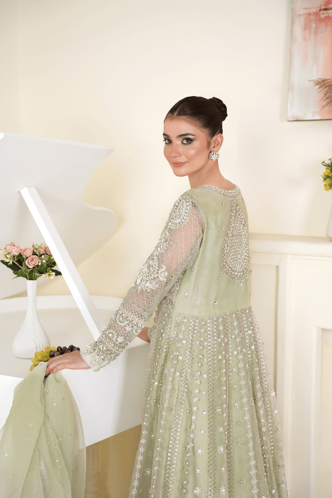 Mina Muse Zuri Pishwas Mint Green 3 Piece
