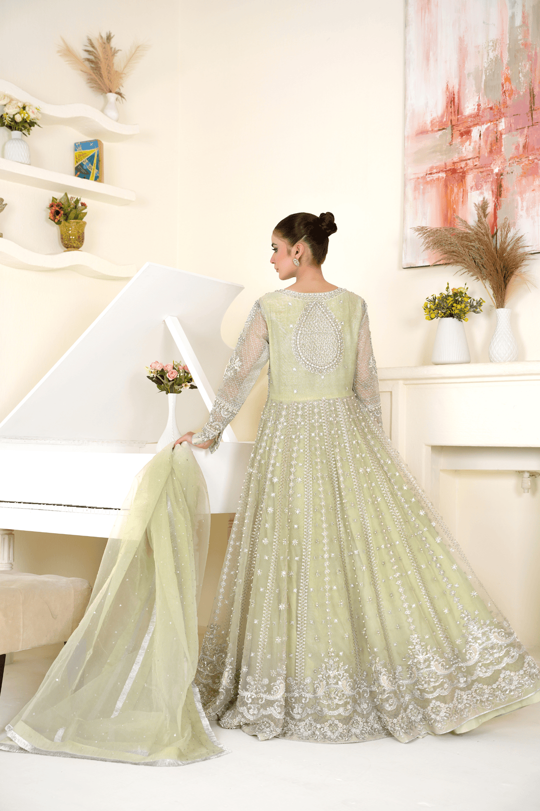 Mina Muse Zuri Pishwas Mint Green 3 Piece