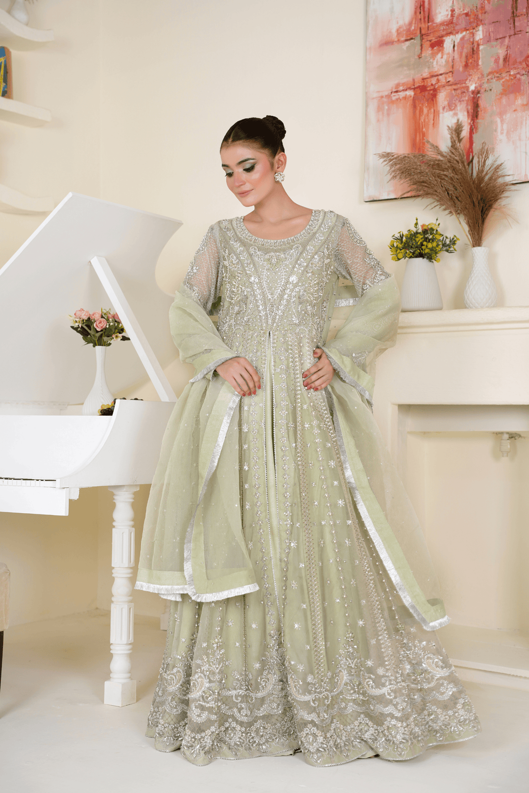 Mina Muse Zuri Pishwas Mint Green 3 Piece