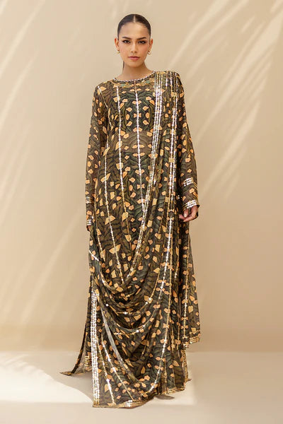 Sania Maskatiya - Minza Cotton Net Suit For Women - Ebony - 3 Piece