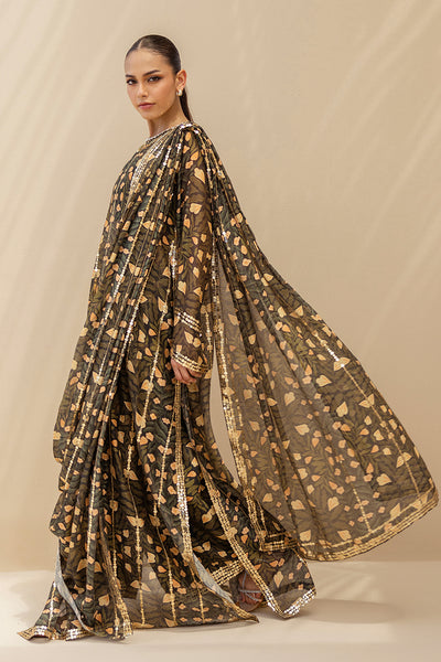 Sania Maskatiya - Minza Cotton Net Suit For Women - Ebony - 3 Piece