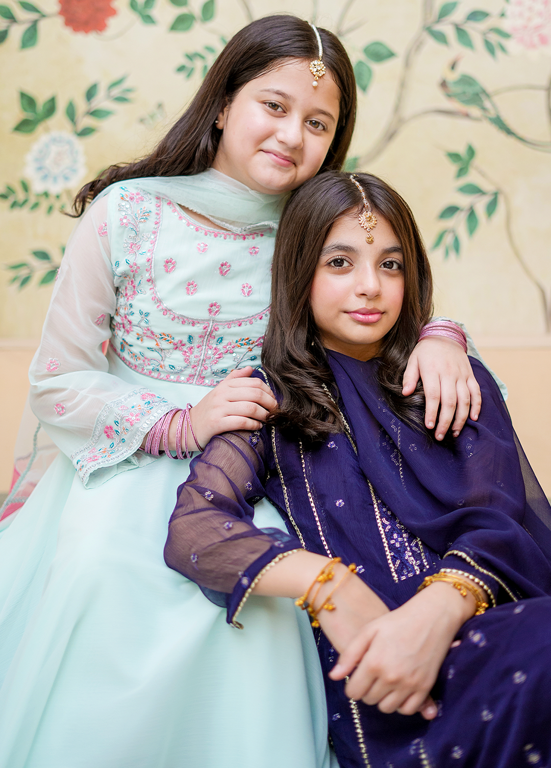Modest 3 Piece Blue Embroidered Crinkle Suit