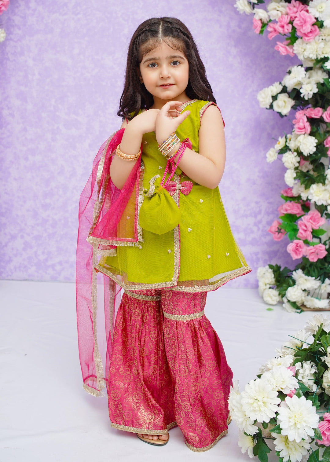 Modest 3 Piece Ethnic Wedding Dress Anghrakha Green