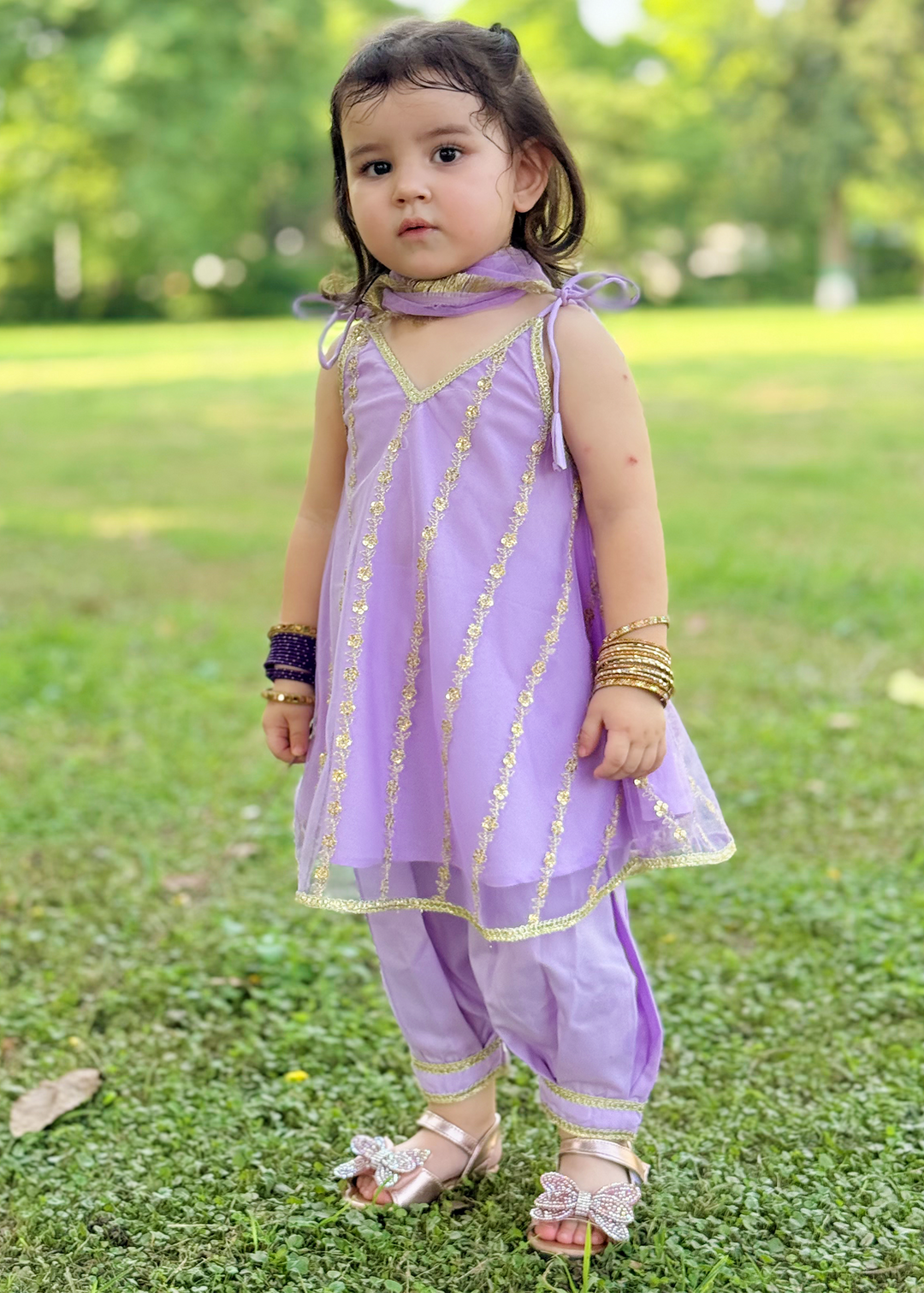 Modest 3 Piece Purple Net Embroidered Suit