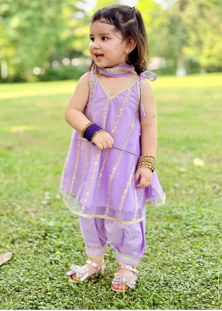 Modest 3 Piece Purple Net Embroidered Suit