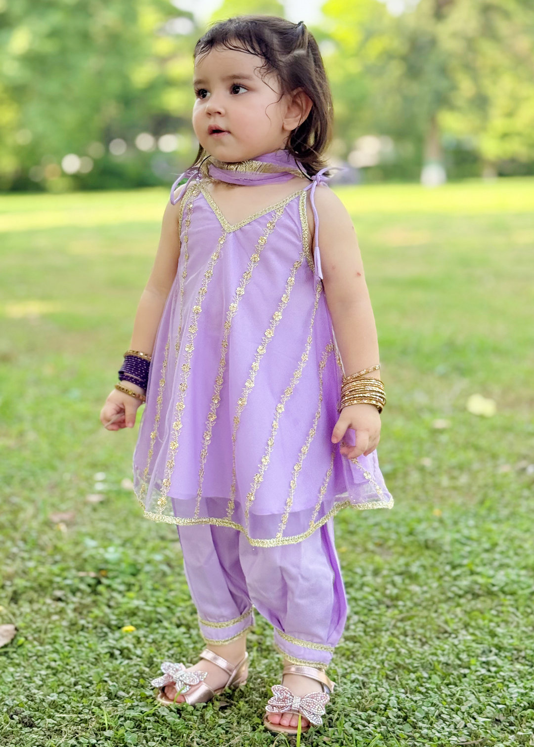 Modest 3 Piece Purple Net Embroidered Suit