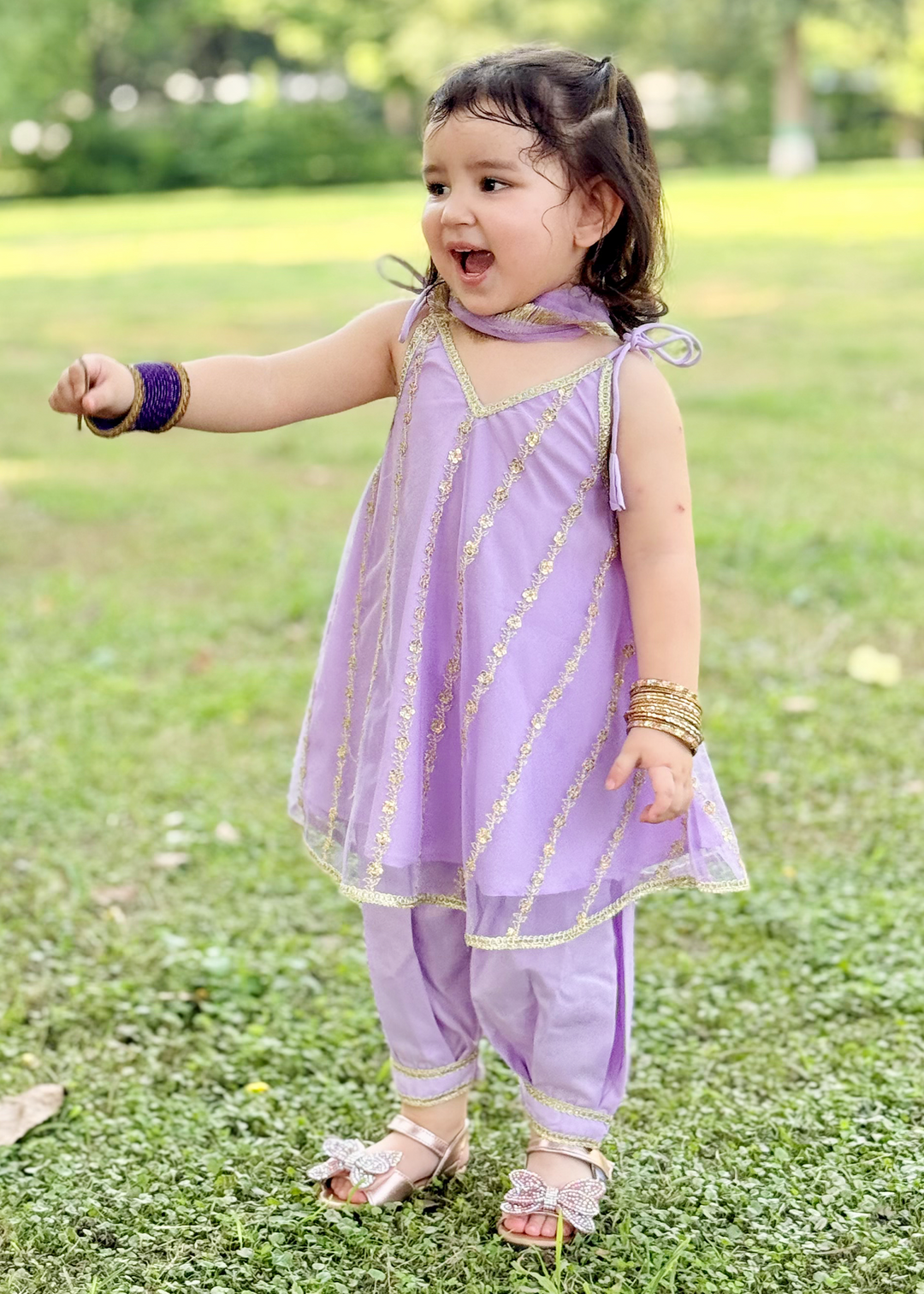 Modest 3 Piece Purple Net Embroidered Suit