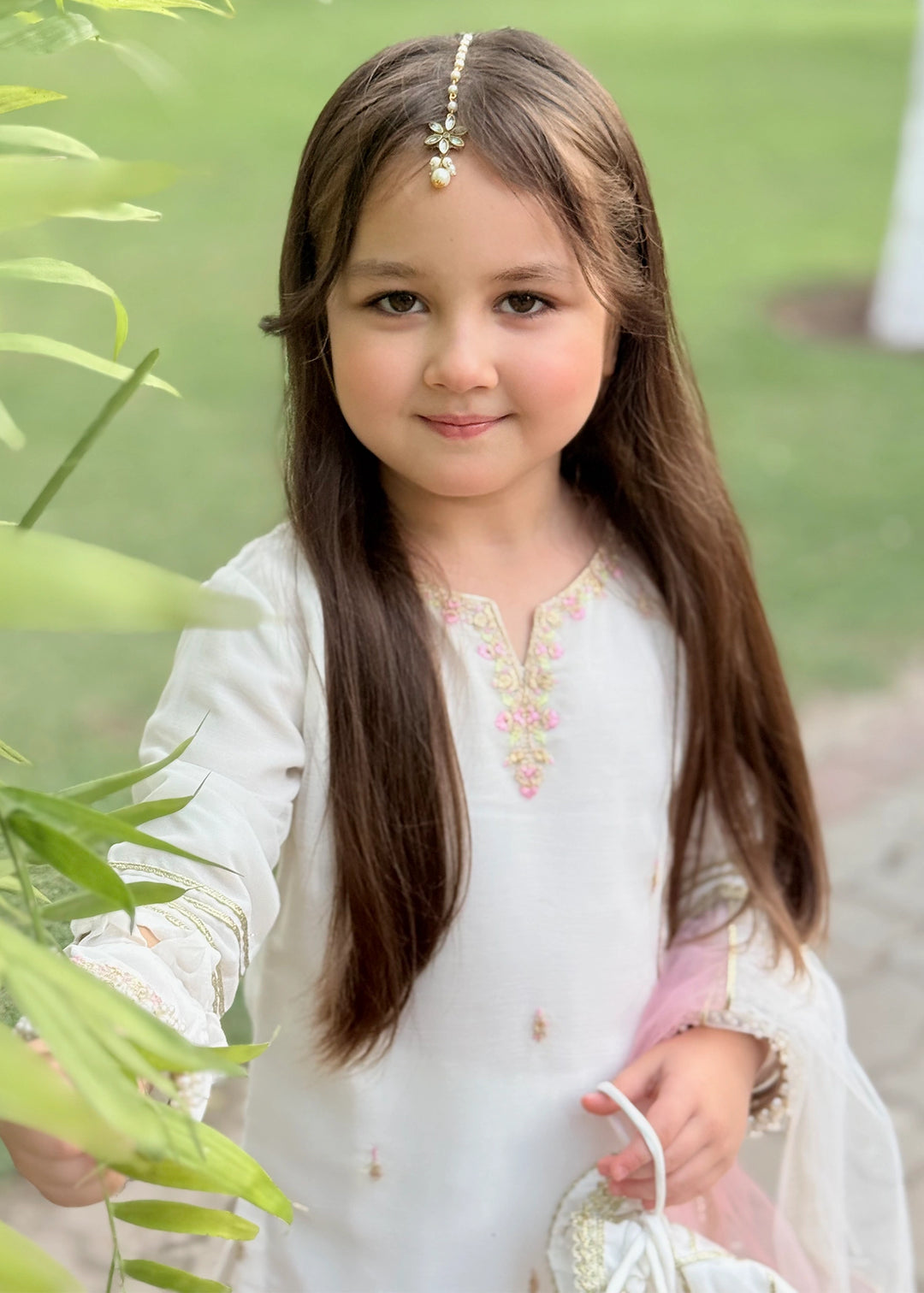 Modest - Chiffon Embroidered Gharara For Girl - White - 3 Piece