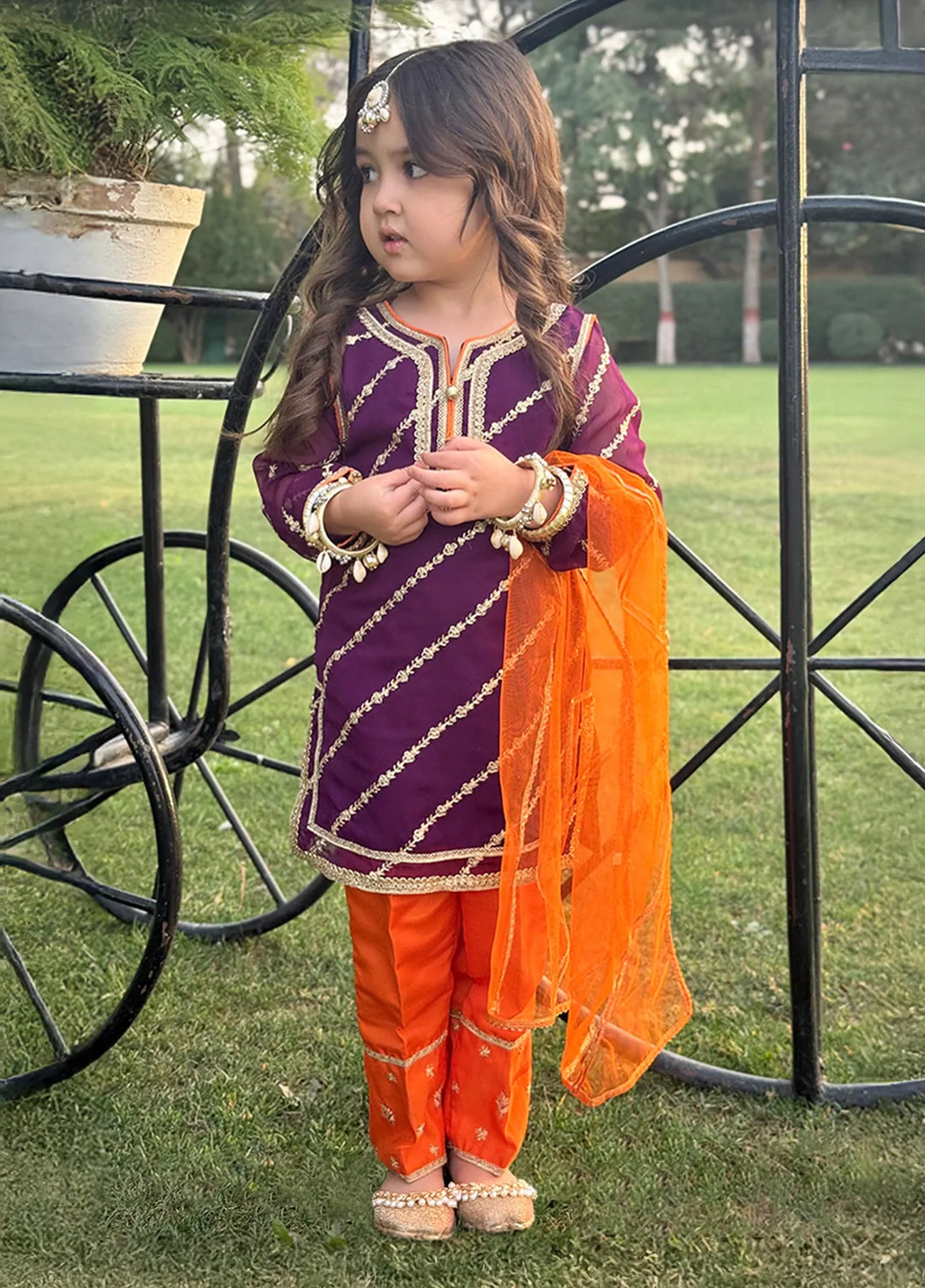 Modest - Chiffon Embroidered Suit For Girl - Purple - 3 Piece