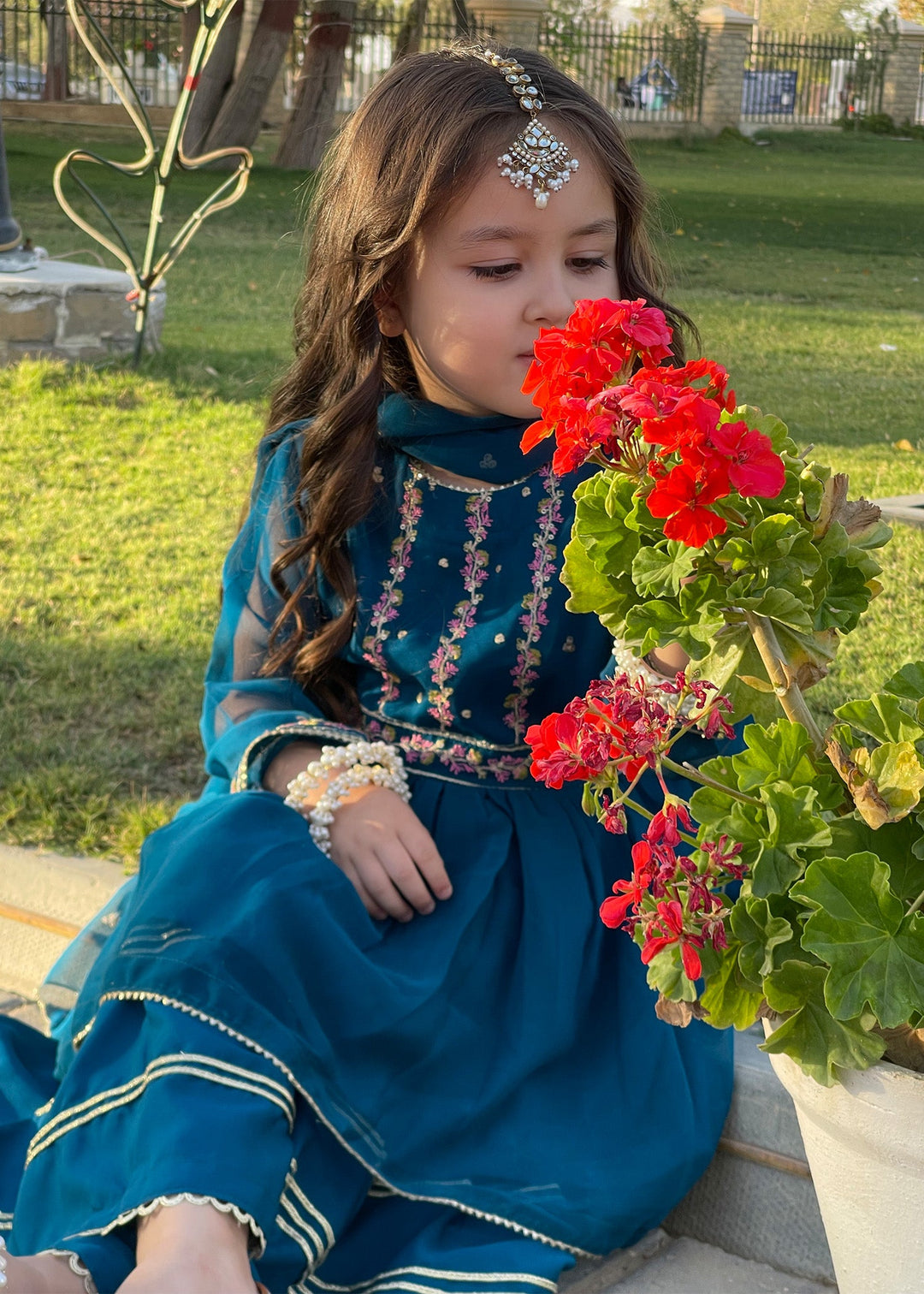 Modest - Chiffon Suit For Girl - Blue - 3 Piece