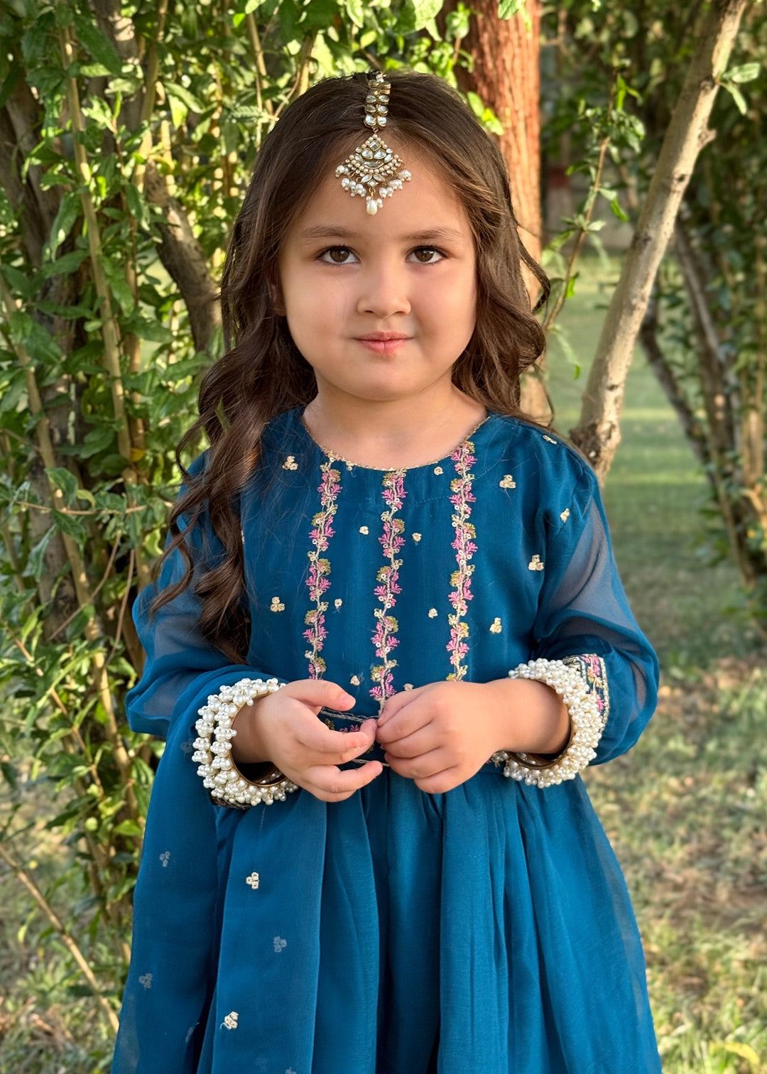 Modest - Chiffon Suit For Girl - Blue - 3 Piece