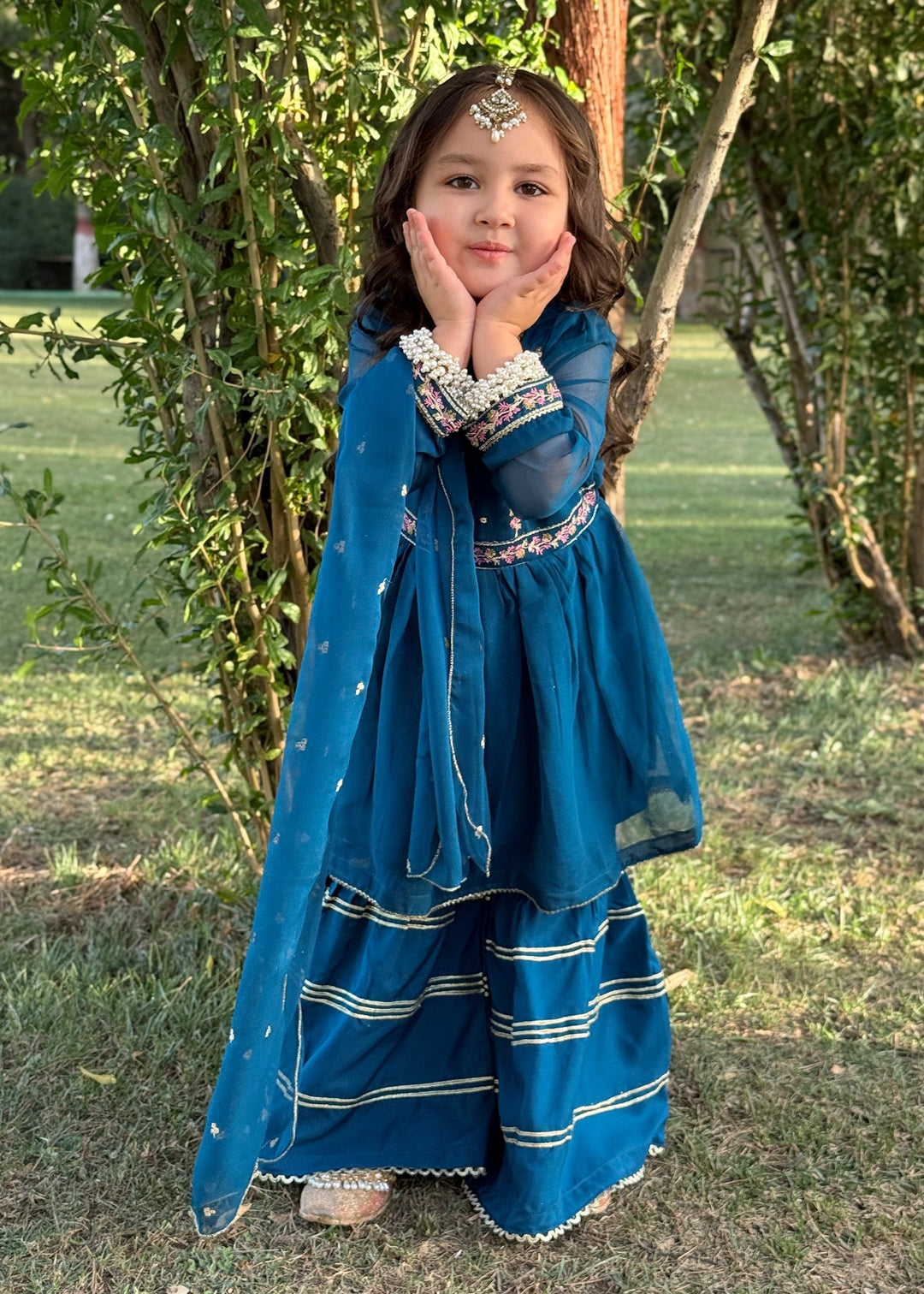 Modest - Chiffon Suit For Girl - Blue - 3 Piece