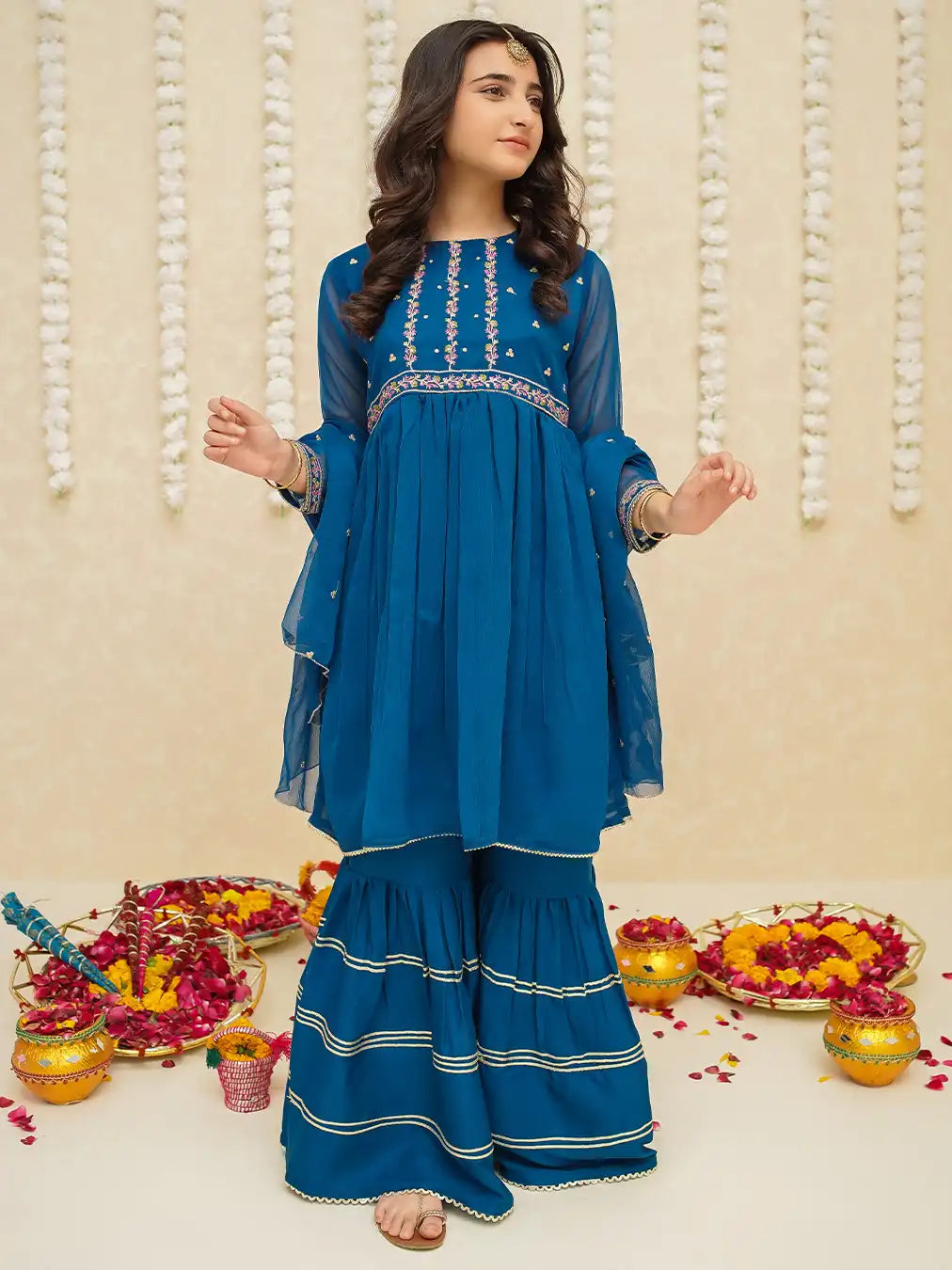 Modest - Chiffon Suit For Girl - Blue - 3 Piece