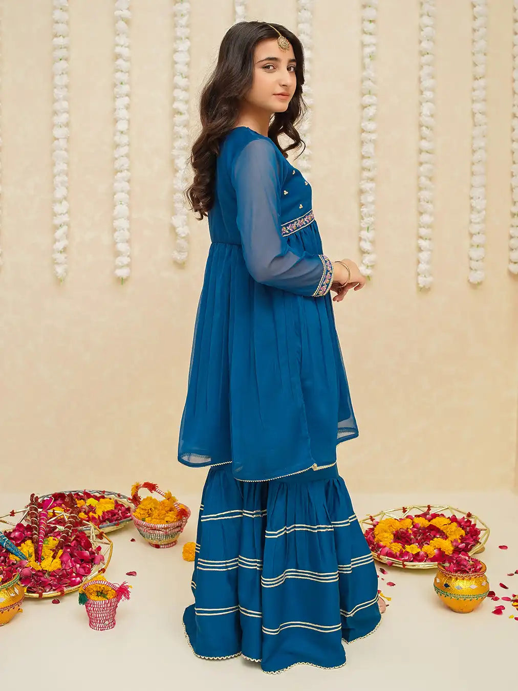 Modest - Chiffon Suit For Girl - Blue - 3 Piece