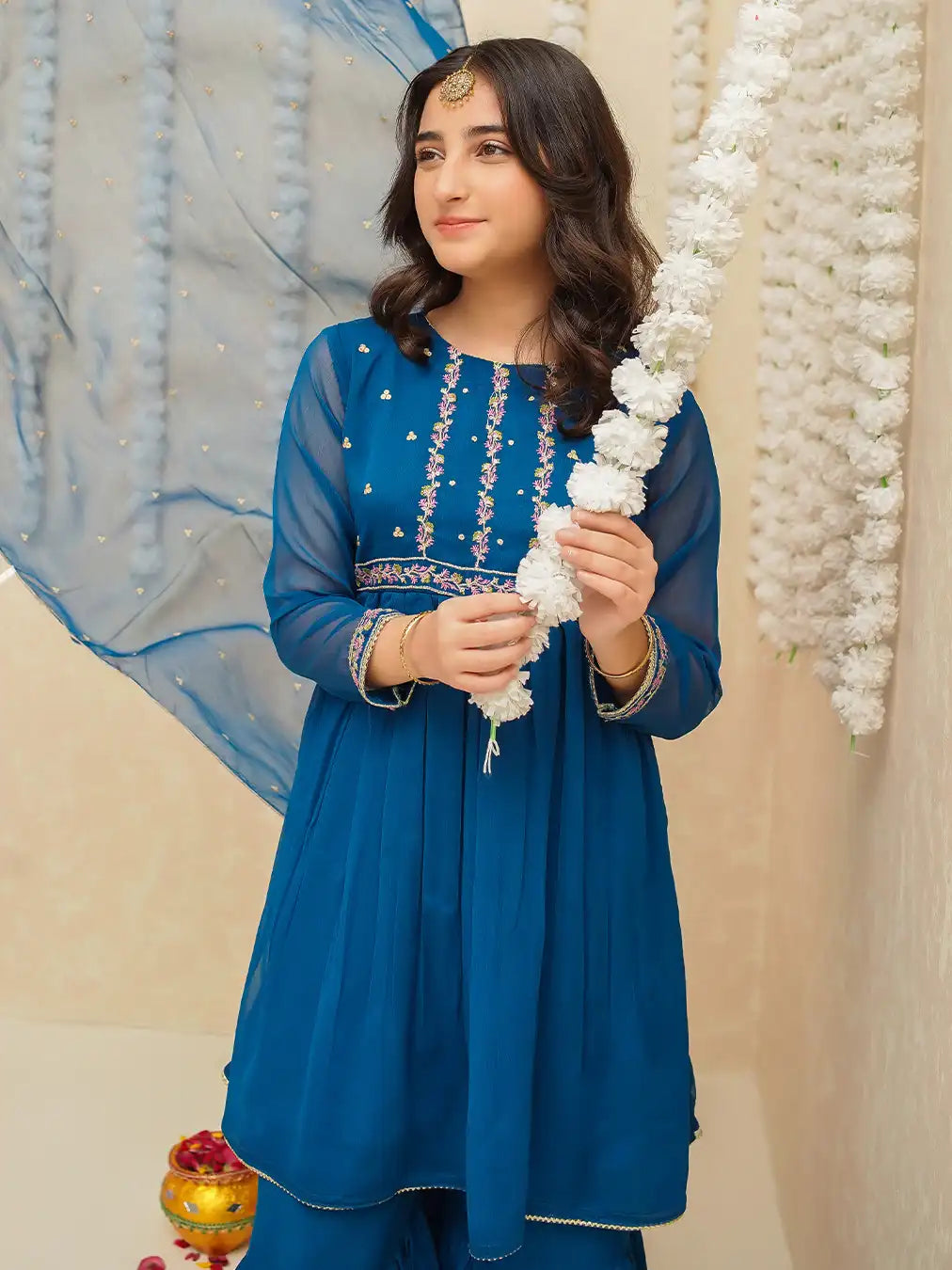 Modest - Chiffon Suit For Girl - Blue - 3 Piece
