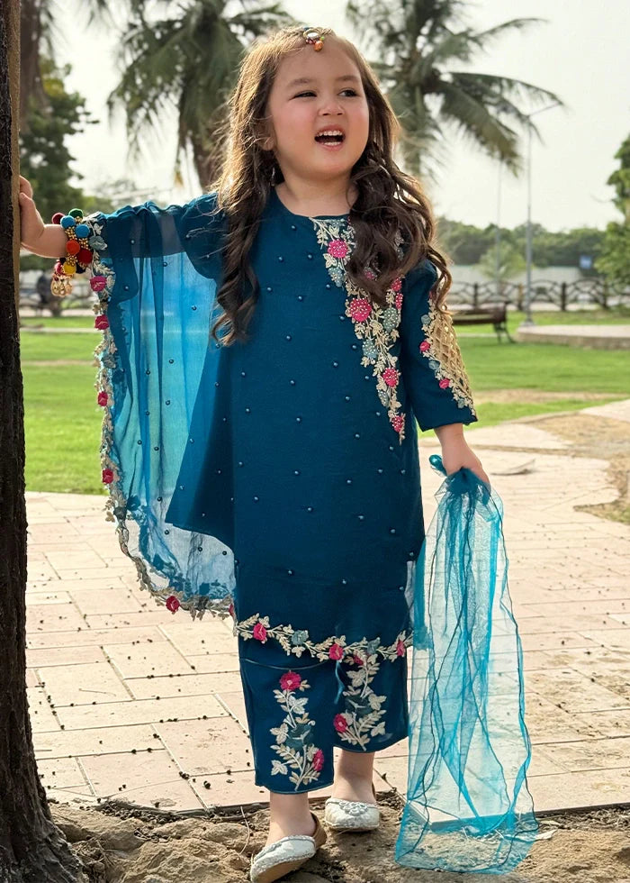 Modest - Chiffon Suit For Girl - Blue - 3 Piece
