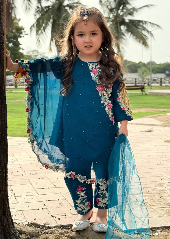 Modest - Chiffon Suit For Girl - Blue - 3 Piece