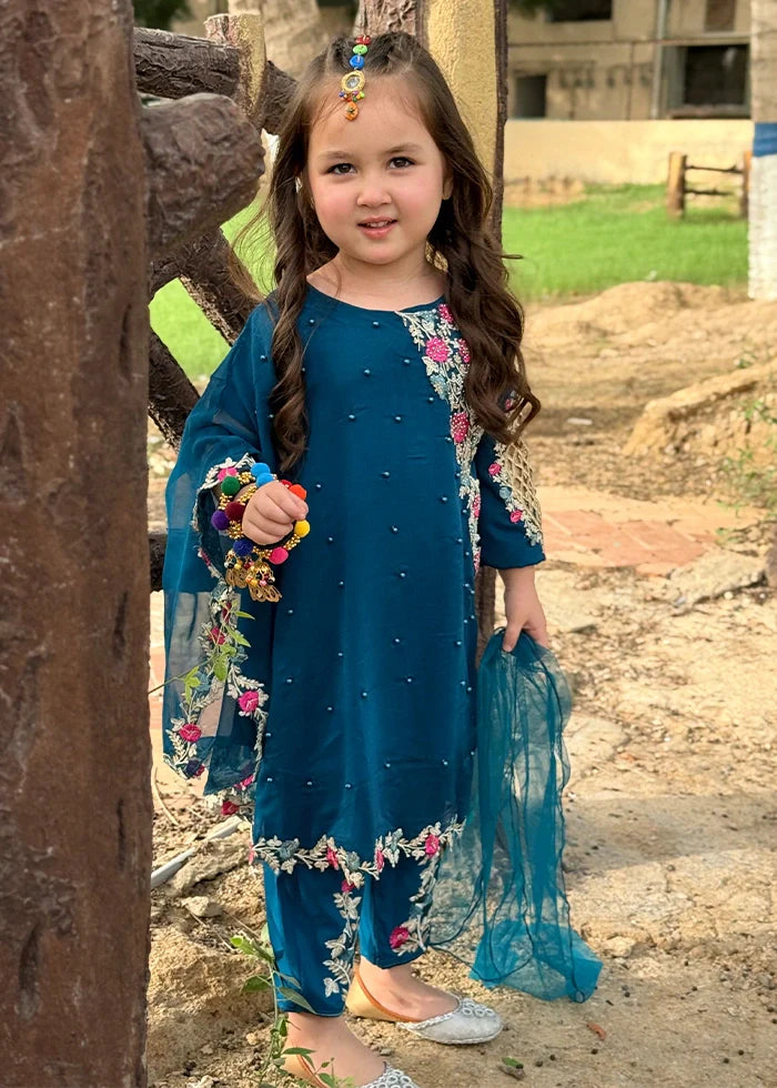 Modest - Chiffon Suit For Girl - Blue - 3 Piece