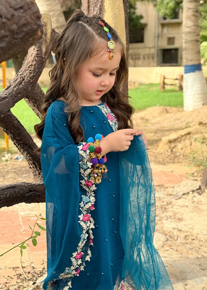 Modest - Chiffon Suit For Girl - Blue - 3 Piece