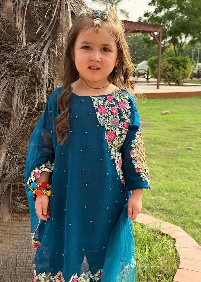 Modest - Chiffon Suit For Girl - Blue - 3 Piece