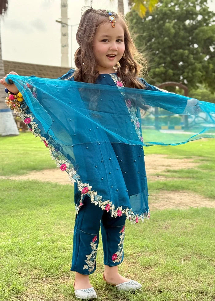 Modest - Chiffon Suit For Girl - Blue - 3 Piece