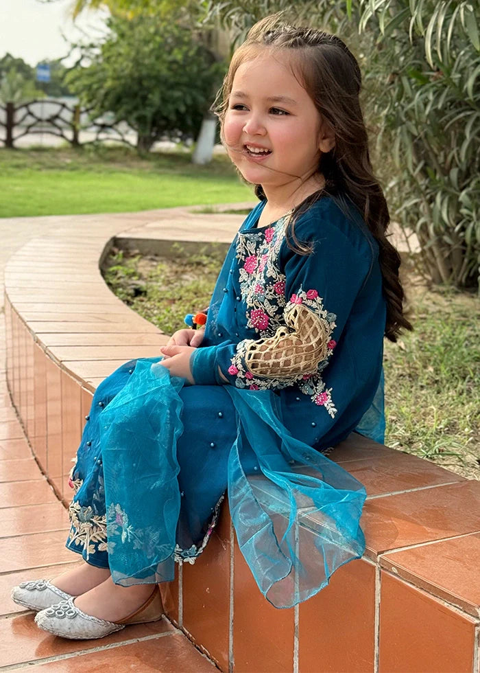 Modest - Chiffon Suit For Girl - Blue - 3 Piece
